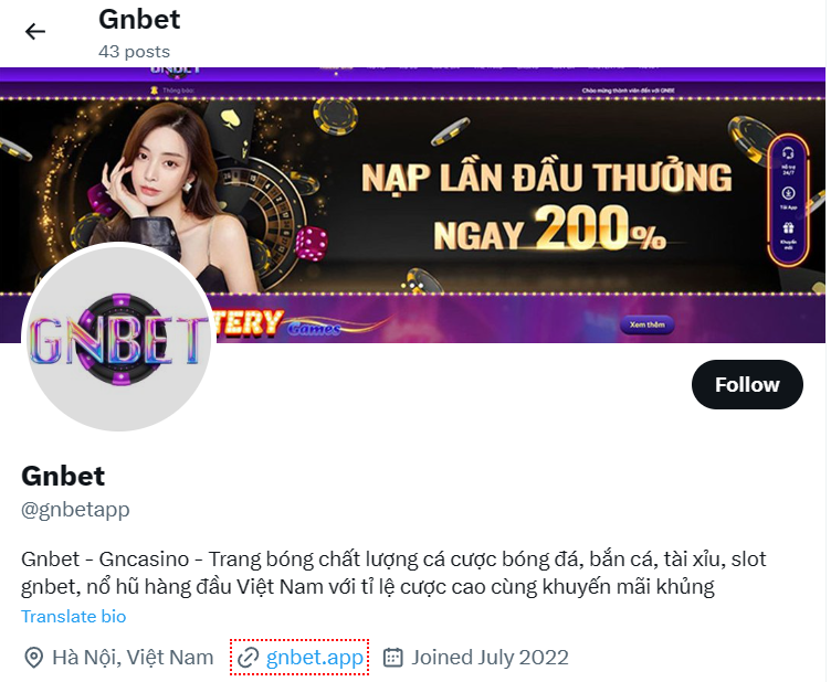 Thông tin về GNBET hiện đã được cập nhật trên nền tảng Twiter
