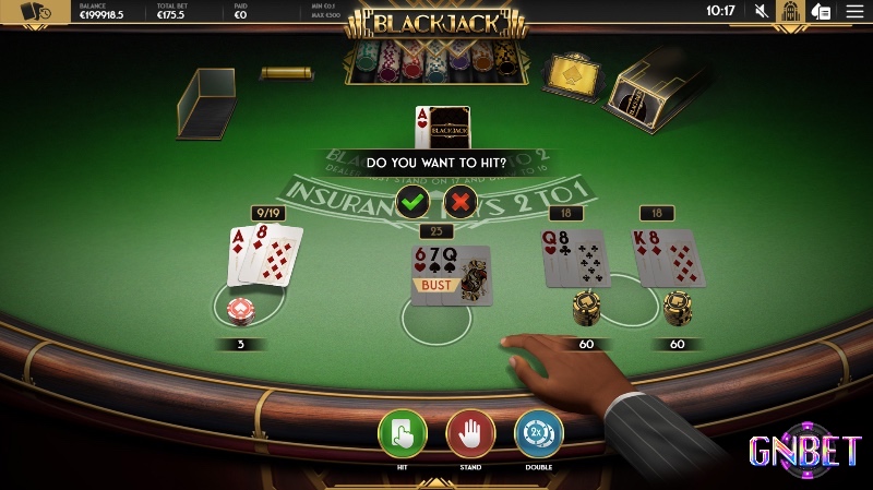 Một vòng chơi blackjack online bao gồm các bước đặt cược, hành động và xác định kết quả.
