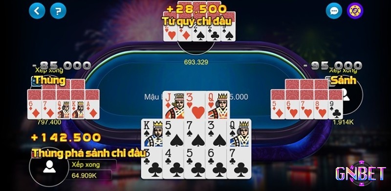 So sánh chi 1 với chi 1 của từng đối thủ theo quy định đánh bài mậu binh