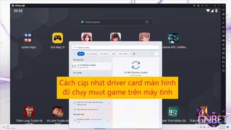 Cập nhật driver và hệ thống giúp cải thiện hiệu năng khi chơi game online PC nhẹ.