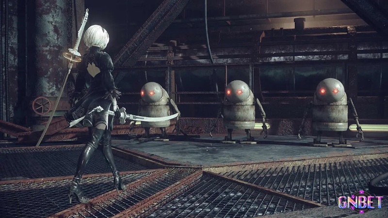 Hình thể hiện cuộc xung đột lớn làm nền cho toàn bộ cốt truyện game NieR: Automata.