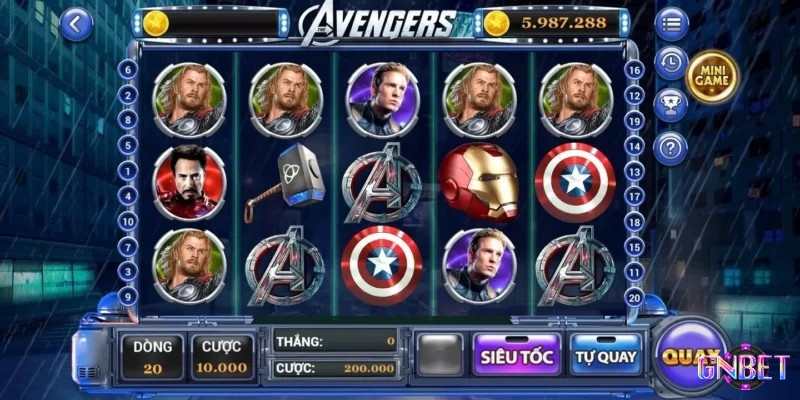 Giao diện Slot game Avengers khi chơi thử (demo)