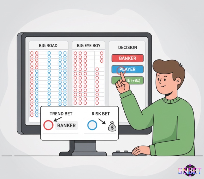 Người chơi baccarat sử dụng Big Eye Boy để quyết định đặt cược vào Nhà cái, Người chơi hoặc Hòa