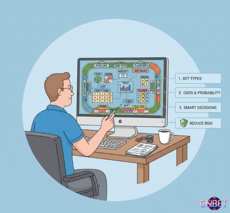 Người chơi Craps nghiên cứu các loại cược, tỷ lệ và xác suất để đưa ra quyết định thông minh, giảm rủi ro