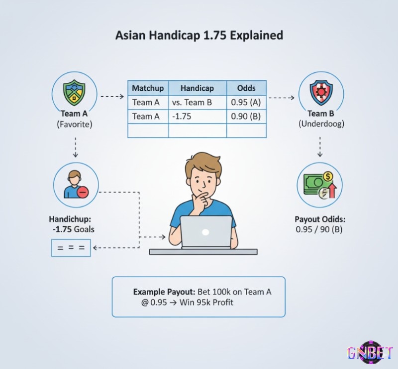 Người cá cược bóng đá tìm hiểu cách đọc tỷ lệ chấp 1.75 để hiểu mức độ chênh lệch của trận đấu