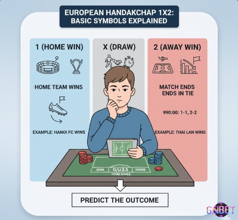 Người chơi cá cược bóng đá giải mã ý nghĩa các ký hiệu 1, X, 2 trên bảng kèo châu Âu để dự đoán kết quả trận đấu