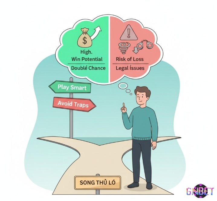 Người chơi đang suy nghĩ về rủi ro và lợi ích của song thủ lô, đưa ra quyết định thông minh khi tham gia