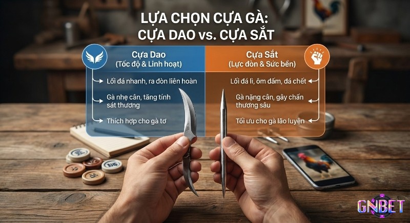 Hướng dẫn cách chọn cựa gà (cựa dao vs cựa sắt) tối ưu theo tốc độ, lực đòn, cân nặng và kinh nghiệm của gà