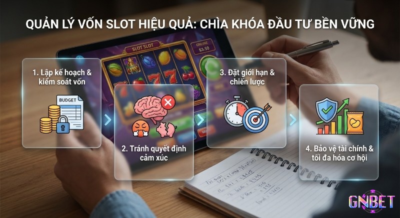 Quy trình 4 bước cách quản lý vốn chơi slot hiệu quả: lập kế hoạch, tránh cảm xúc và tối đa hóa cơ hội đầu tư bền vững
