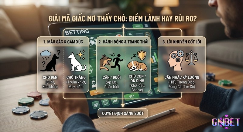 Sơ đồ giải mã ý nghĩa giấc mơ thấy chó đánh con gì dựa trên màu sắc, hành động, và lời khuyên cân nhắc kỹ lưỡng, không chỉ tìm số