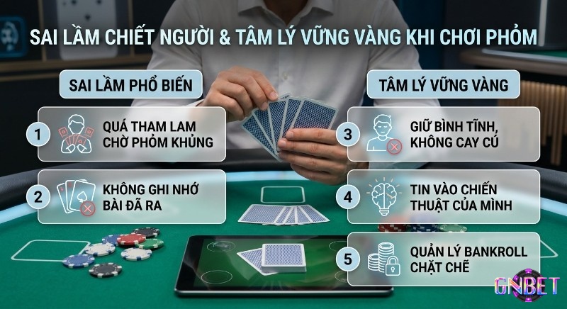 Hướng dẫn 5 kinh nghiệm chơi Phỏm: tránh sai lầm phổ biến, rèn tâm lý vững vàng, giữ bình tĩnh và quản lý bankroll