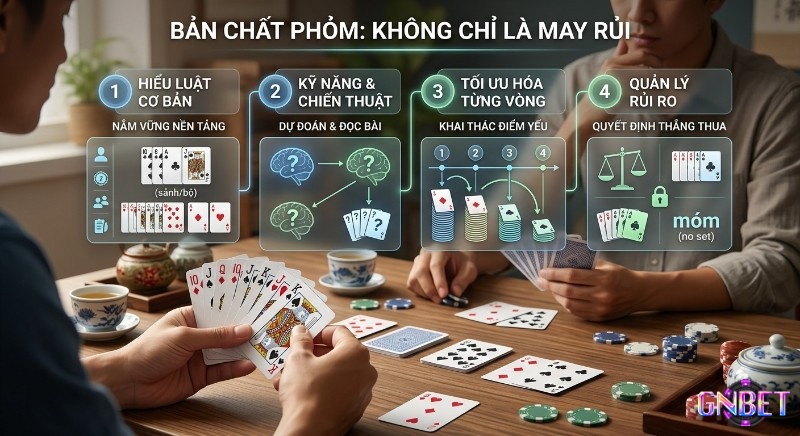 Tổng quan chiến lược Phỏm: 4 nguyên tắc chính từ luật cơ bản, kỹ năng đọc bài đến quản lý rủi ro hiệu quả