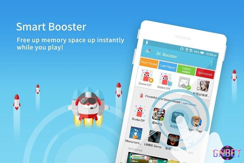 Ứng dụng Dr. Booster hiển thị tính năng dọn bộ nhớ và tối ưu điện thoại Android