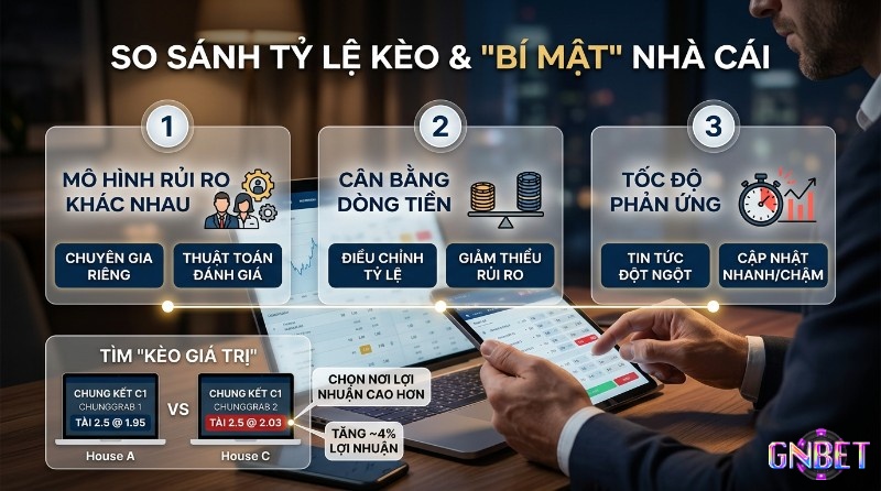 Cách so sánh tỷ lệ kèo nhà cái dựa trên mô hình rủi ro, cân bằng dòng tiền, tốc độ phản ứng, giúp tìm kèo giá trị với lợi nhuận cao hơn 4% từ 1.95 lên 2.03