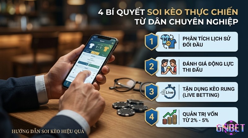 Bí quyết soi kèo tài xỉu là gì thực chiến chuyên nghiệp: 4 nguyên tắc phân tích lịch sử, động lực thi đấu, kèo rung, quản trị vốn 2-5% qua ứng dụng cá cược