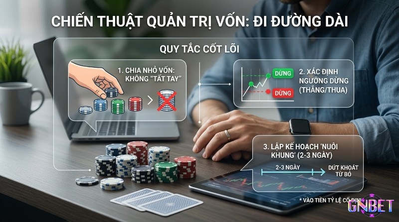 Chiến thuật lô đầu câm đánh con gì quản trị vốn bền vững với 3 quy tắc cốt lõi: chia nhỏ vốn, xác định ngưỡng dừng thắng/thua, và lập kế hoạch nuôi khung 2-3 ngày theo tỷ lệ cố định