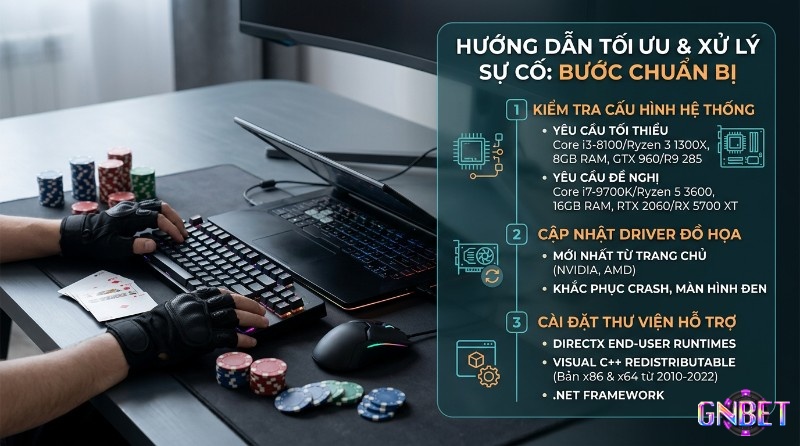 Hướng dẫn tối ưu và xử lý sự cố game: kiểm tra cấu hình hệ thống, cập nhật driver đồ họa NVIDIA/AMD, cài đặt thư viện DirectX, Visual C++, .NET Framework