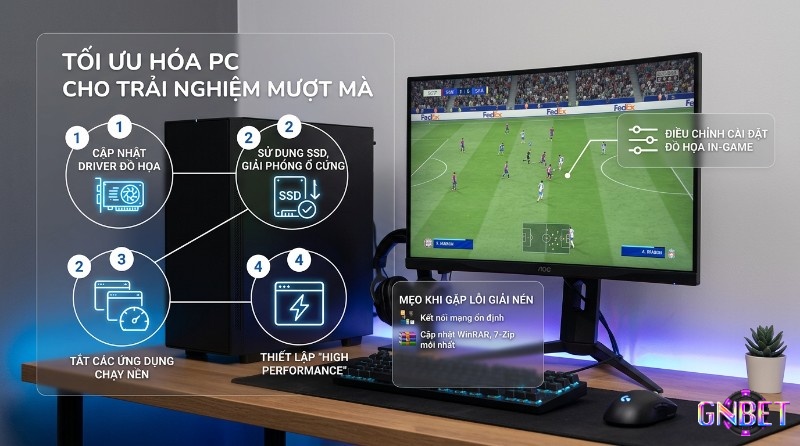 Tối ưu hóa PC cho trải nghiệm game mượt mà với các bước: cập nhật driver, dùng SSD, tắt ứng dụng nền, thiết lập hiệu năng cao, điều chỉnh đồ họa in-game, mẹo giải nén